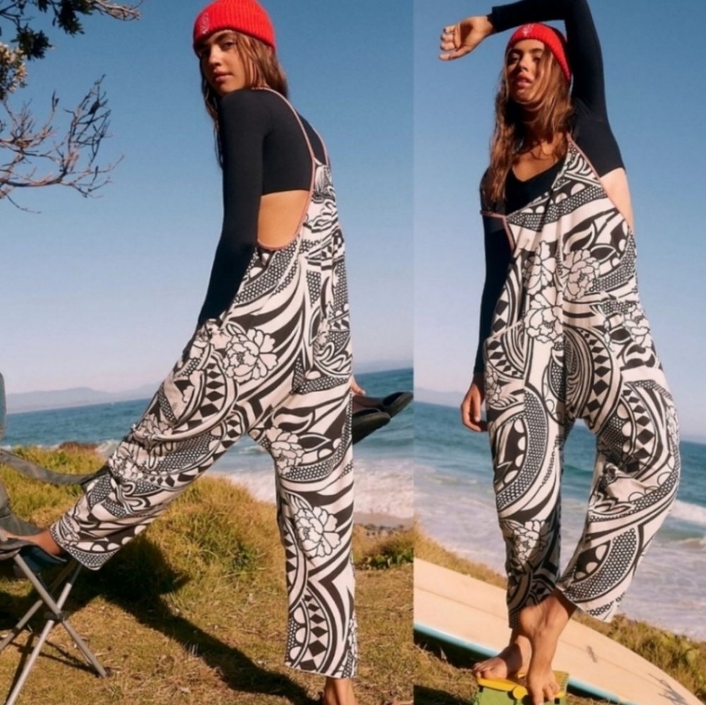 Free People Hot Shot Printed Onesie - Black Combo - COPY